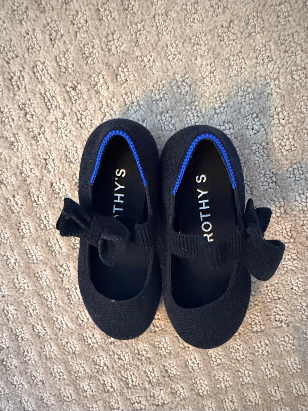 Rothy's Kids Black Bow Mary Jane with Blue Trim
